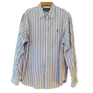 Ralph Lauren Men’s Sz L Classic Fit Blue Black Stripe Long Sleeve Shirt